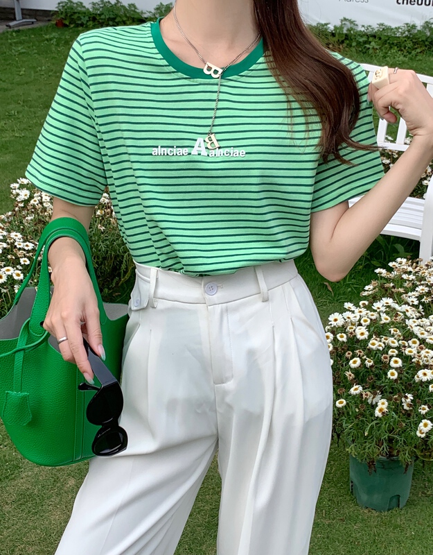 [our] three dimensional English contrast thread collar short sleeve T-shirt 9983# LSW