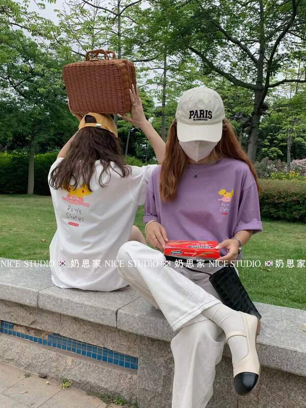 [nice studio] stay up late girls' printed short sleeve T-shirt 0751# zxl