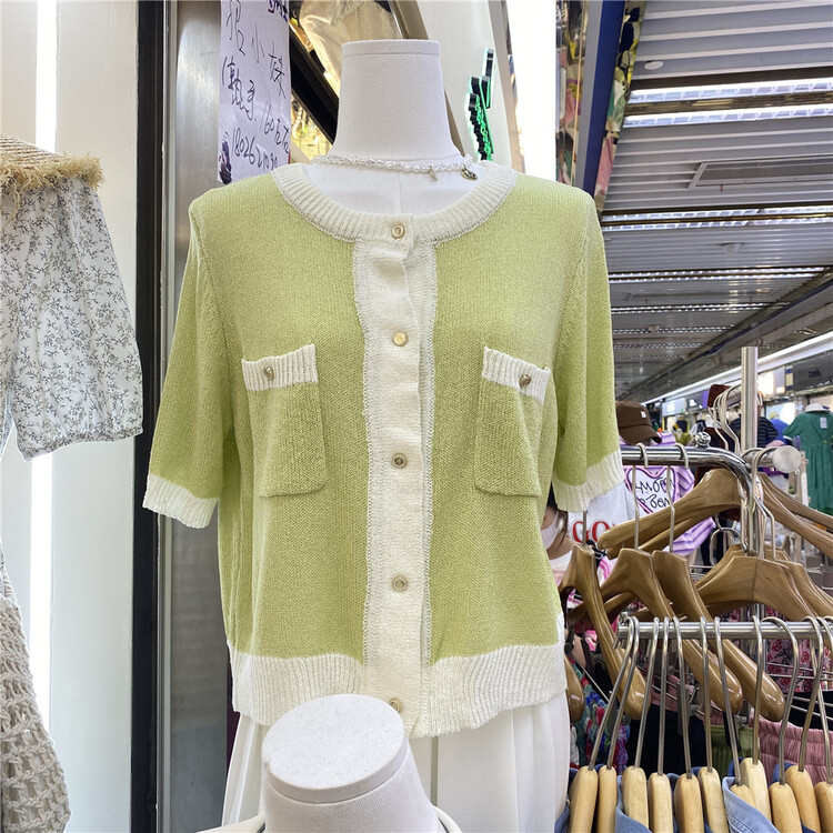 [broccoli] Korean color matching short sleeved knitted cardigan 1012# ZSY
