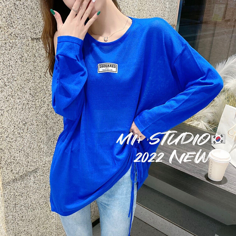 [Mi +] off shoulder drawstring design ice silk sunscreen sweater 2081# ozq