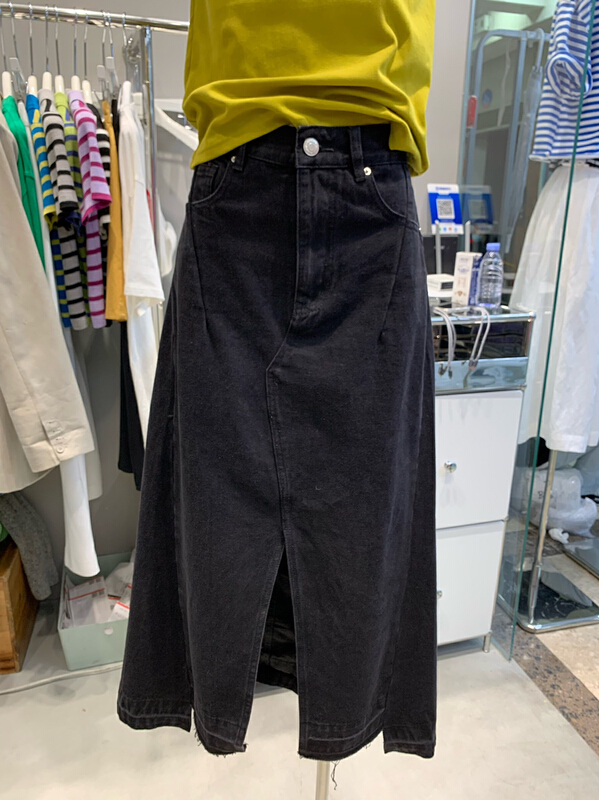 [trust me] split mid length fashionable denim skirt 67860# ozq
