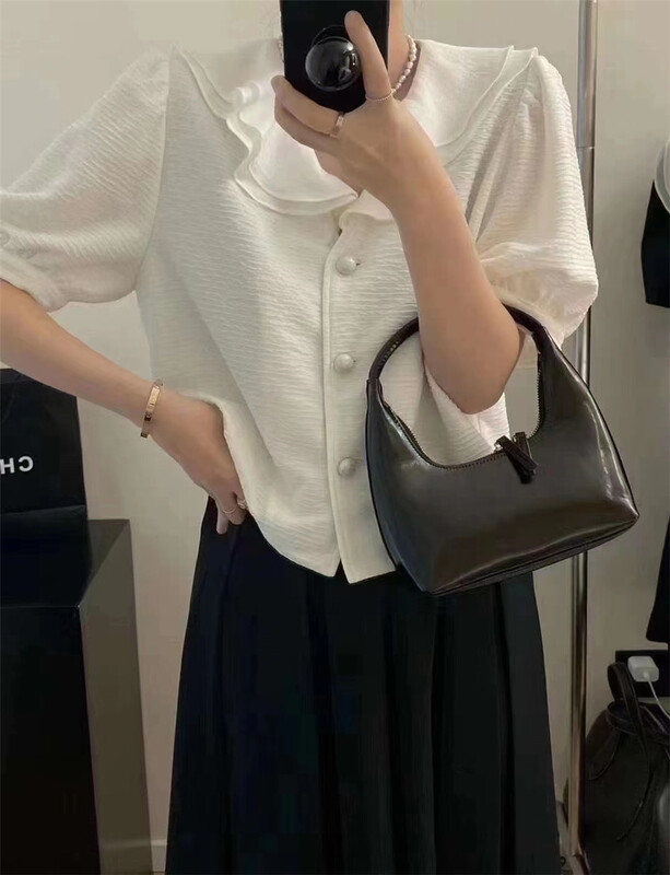 [Susan] contrast color fashion aging gentle blouse 18093# LSW