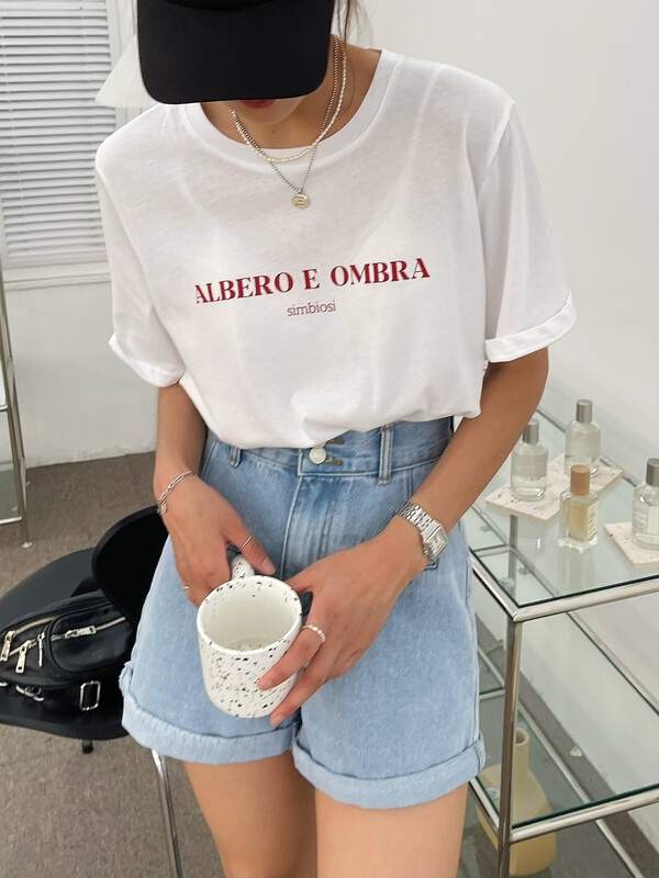 [KH] letter print basic simple and versatile short sleeve T-shirt t919# cqw