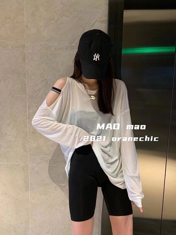 [Maomao] off shoulder Pullover striped sunscreen shirt 9053-1# WTT
