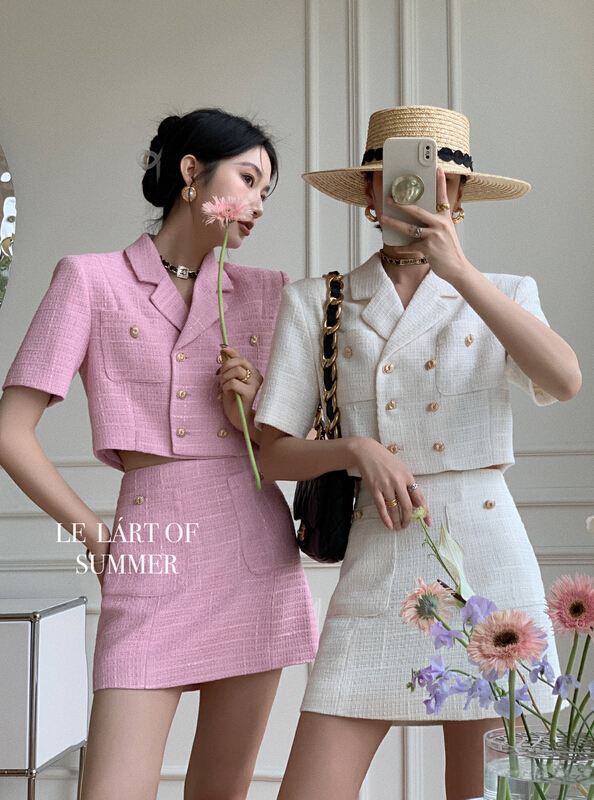 goods in stock! [le lart] high fashion small fragrance style Lapel double row metal button jacket ll2688# XYJ