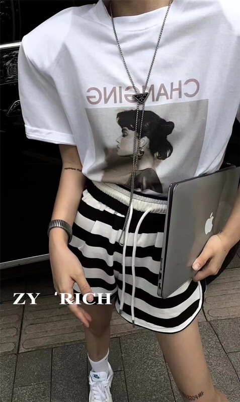 [ZY] shoulder pad print Pullover short sleeve T-shirt 2085# WTT