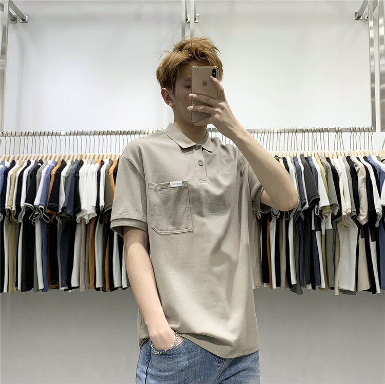 New in early summer! [wild club] simple and versatile single pocket polo shirt b9613# ZZL