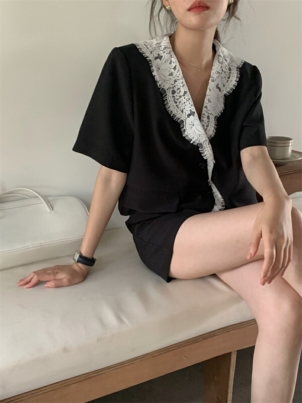 New in early summer! [about me] fashion temperament lace suit 211019# cqw