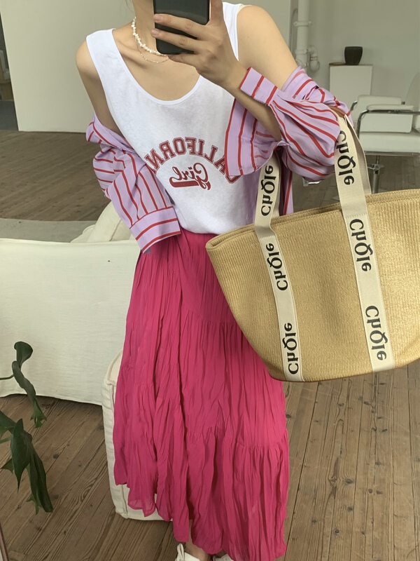 [meet + studio] striped loose casual shirt + printed vest set 52513# LSL