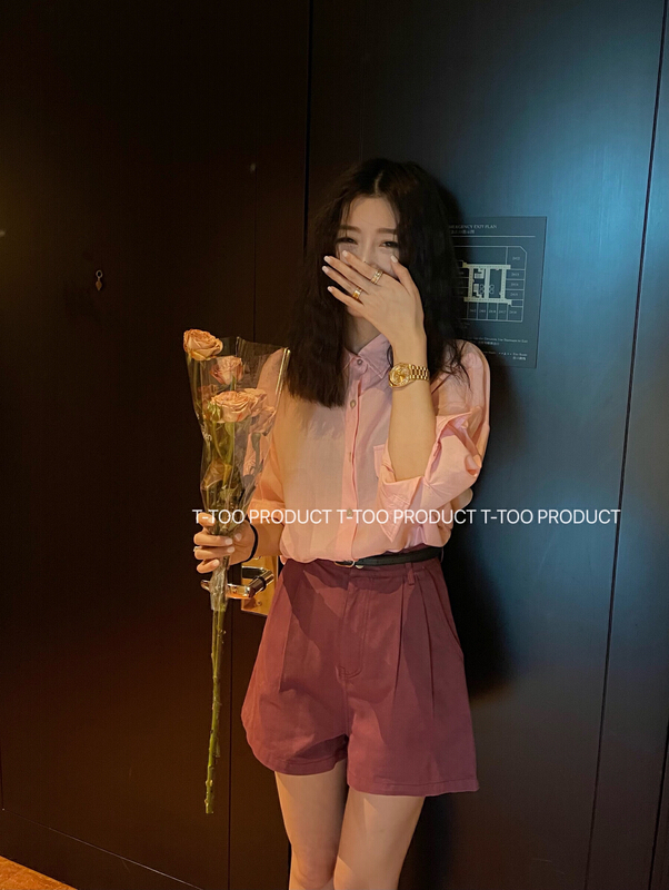 New in early summer! [t-too] Korean simple single breasted shirt 662920# LSL