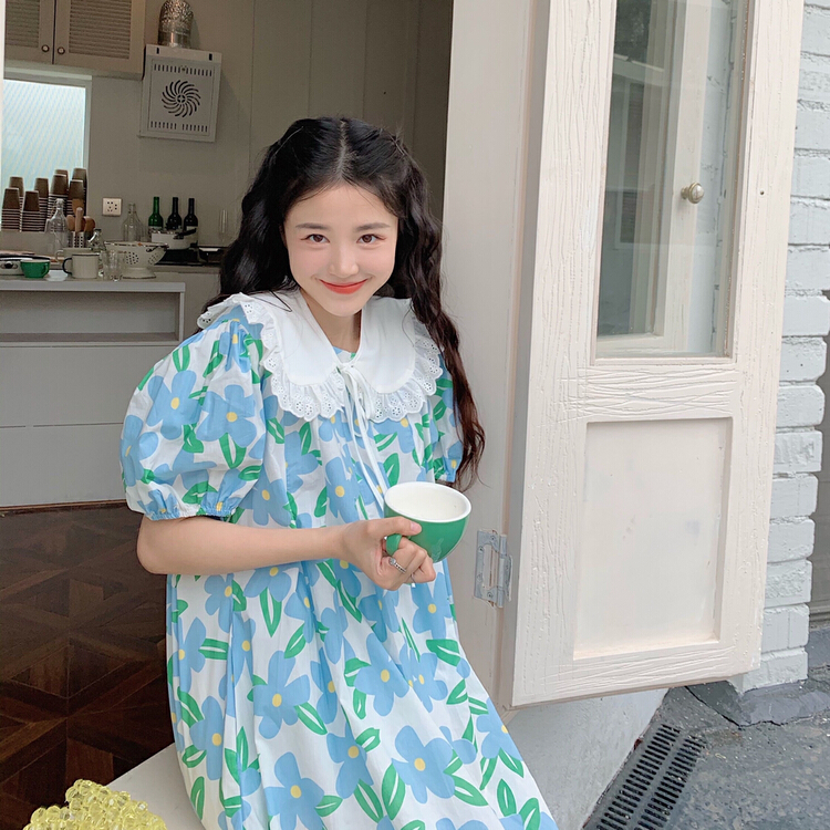 [dolly] fashionable and versatile shawl + pleated round neck flower skirt set 2099# LSW