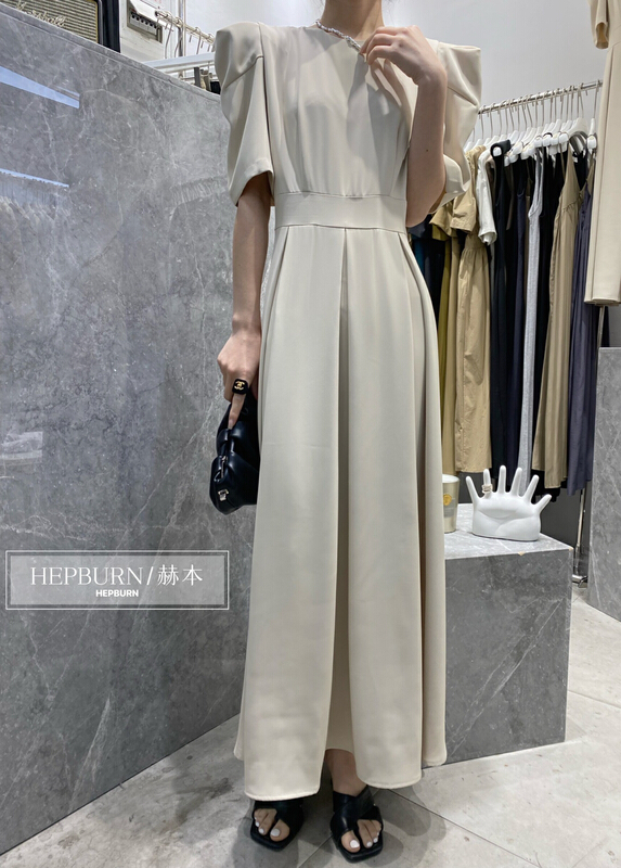 New in early summer! [Hepburn] premium Hepburn Style Bubble Sleeve Dress 3718# L