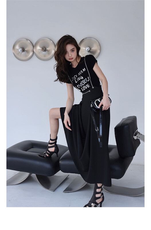 [Tan] Korean pleated medium and long strap skirt (detachable with chain) p3123# zxx