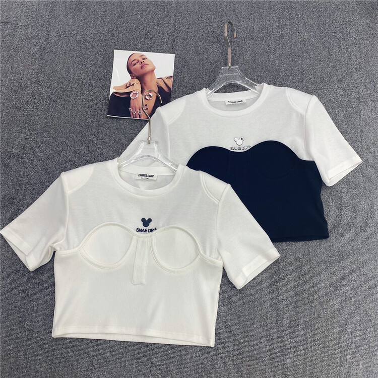 goods in stock! New in early summer! [iris chic] fashion personality color contrast versatile short sleeve T-shirt (T-shirt only) s220114# ozq