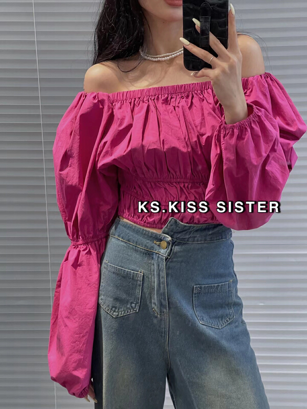 [KS] bubble sleeve design high-level sense women's summer dew shoulder temperament small shirt 22095# ozq