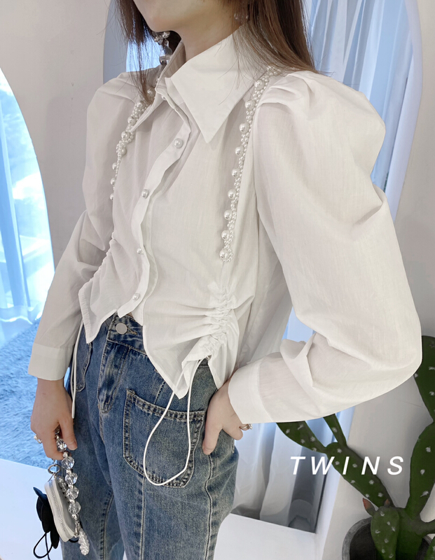 New year in early spring! [twins] French drawstring design sense niche shirt 8087# hjy