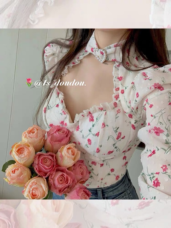 New year in early spring! [goblin] hollowed out Chiffon floral blouse ys1-2276# PCZ