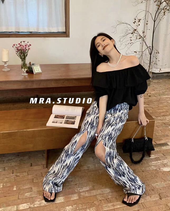 New in early summer! [MRA] tie dyed ink painting with holes design straight jeans m1822# zxl