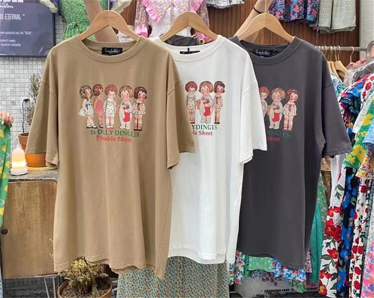 [N21] simple casual print loose off shoulder sleeve short sleeve T-shirt ys2-8735# WPL