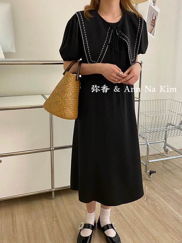New in early summer! [Mi Xiang] Hepburn style simple and slim dress (detachable with navy collar) 5193-1# hjy