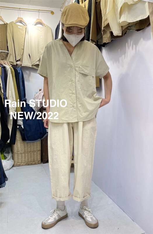 goods in stock! [rain] V-neck single breasted comfortable shirt 82066# L