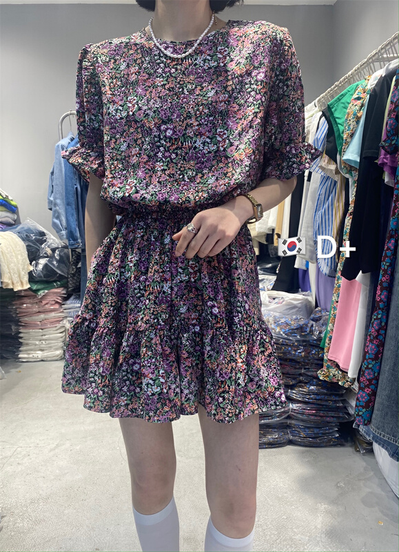 [D +] Korean style, slim waist, wave dot printed Ruffle Dress 5091-1# lwy