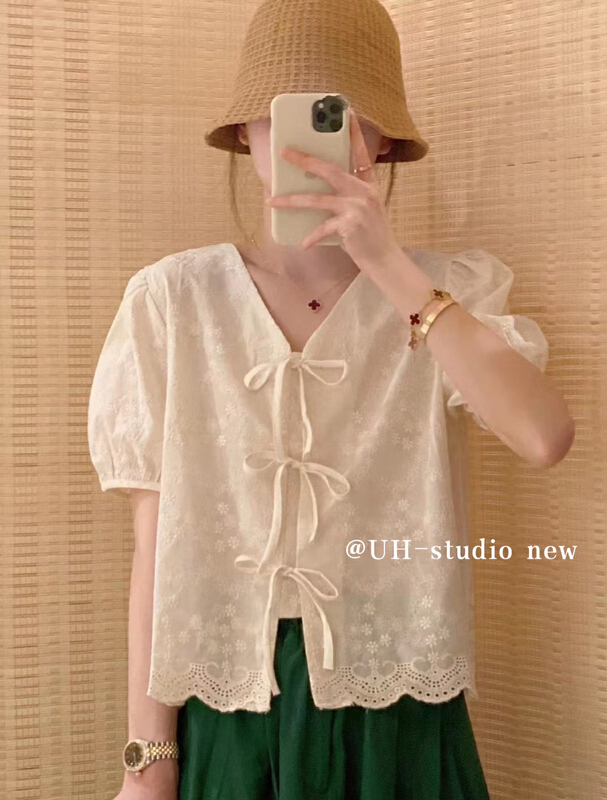 Stock! [uh] heavy industry embroidery lace up shirt 7758\hjy