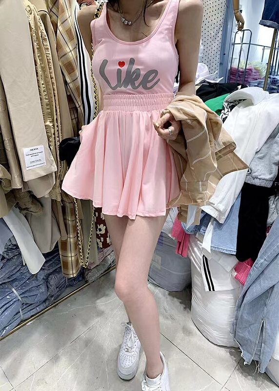 goods in stock! New in early summer! [M2 +] letter Vest + elastic waist solid color trouser skirt two piece suit ys1-6051# WTT