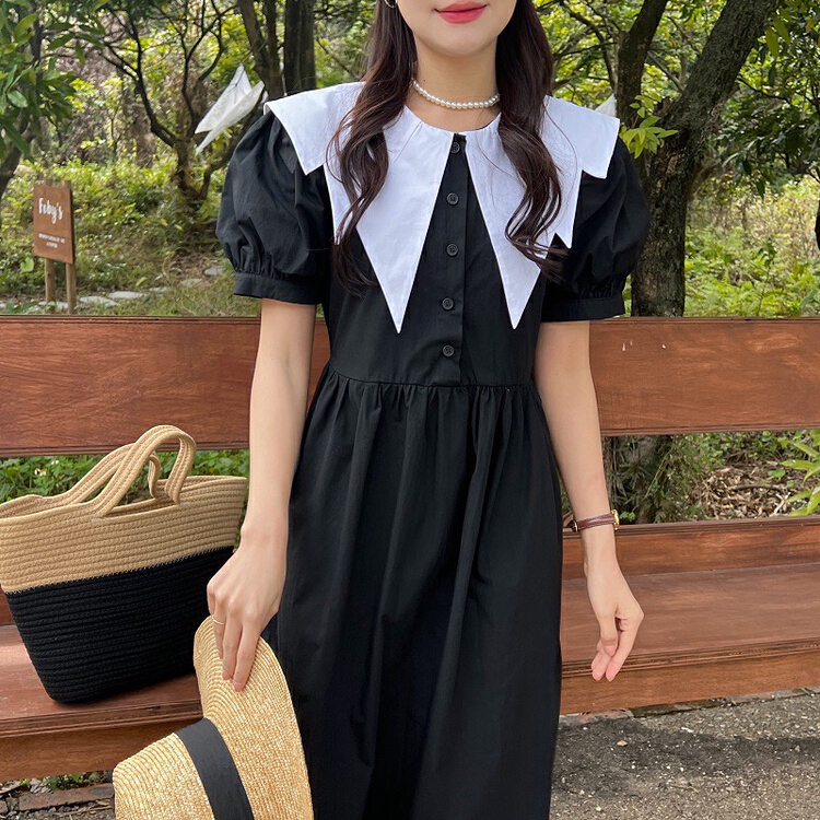 New in early summer! [timely rain] Han Feng ins gentle color contrast design, big Lapel dress 52535# WPL