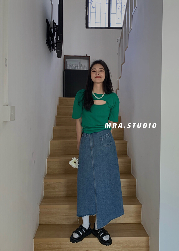[MRA] irregular waist fashion denim skirt lp5556# zxl