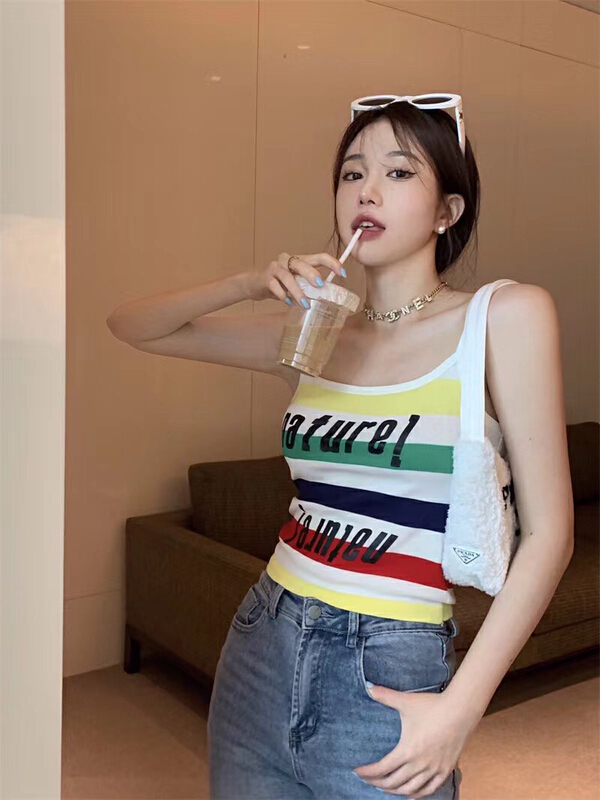 [Tutu] Rainbow Stripe knitted vest / sling d001# zxx