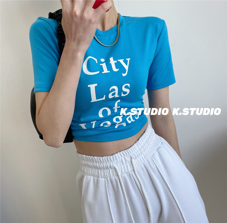 [Kim studio] casual Personalized English Print slim fit short sleeve T-shirt 3395# PCZ