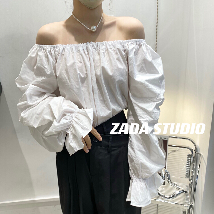現貨!初夏上新!【ZADA】一字肩長袖純色小衫  3220#  WTT