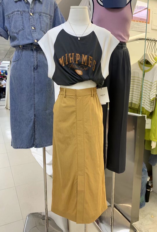 [Boran] basic versatile color blocking short sleeve T-shirt 7311# XYJ
