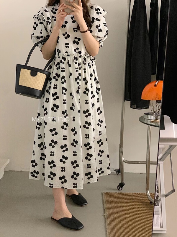 [m.zi studio] round neck elegant floral dress 6933# HBx