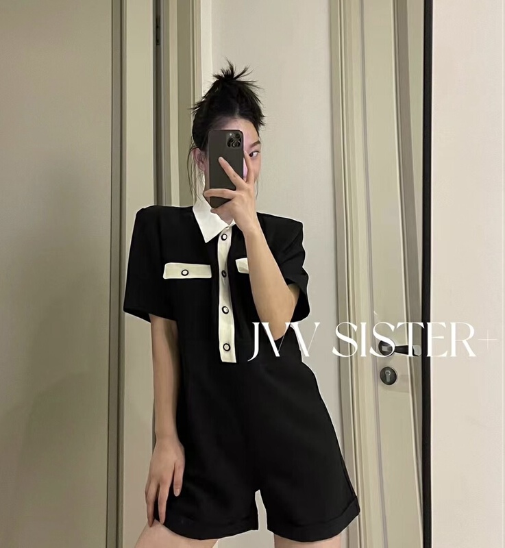 [jvv sister] contrast Polo neck casual Jumpsuit 2729# zxl
