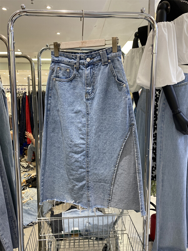 New in early summer! [3 +] split fashion versatile denim skirt 9068# ozq
