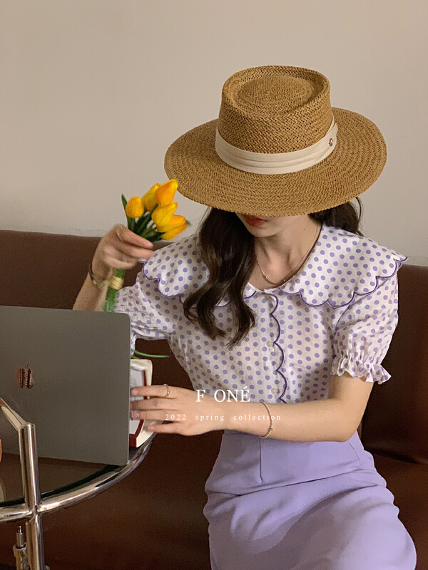 [f one] French casual wave point doll collar shirt 66089# WPL
