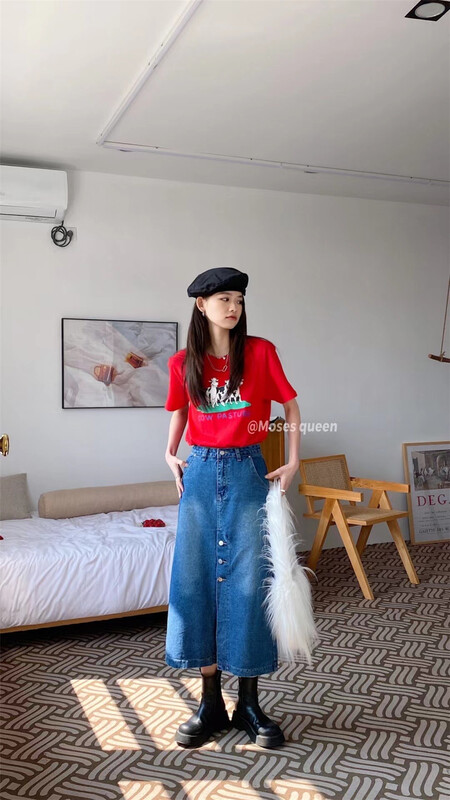 [Moses queen] Korean round neck Cow Print short sleeve T-shirt 50169# XYY