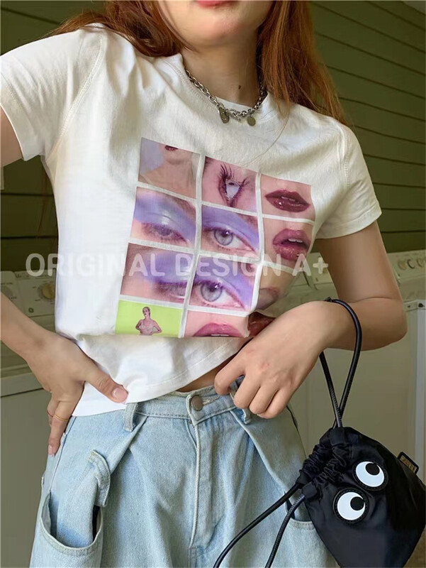 [a +] eyes and mouth printed loose short sleeve T-shirt (T-shirt only) 8060# ozq