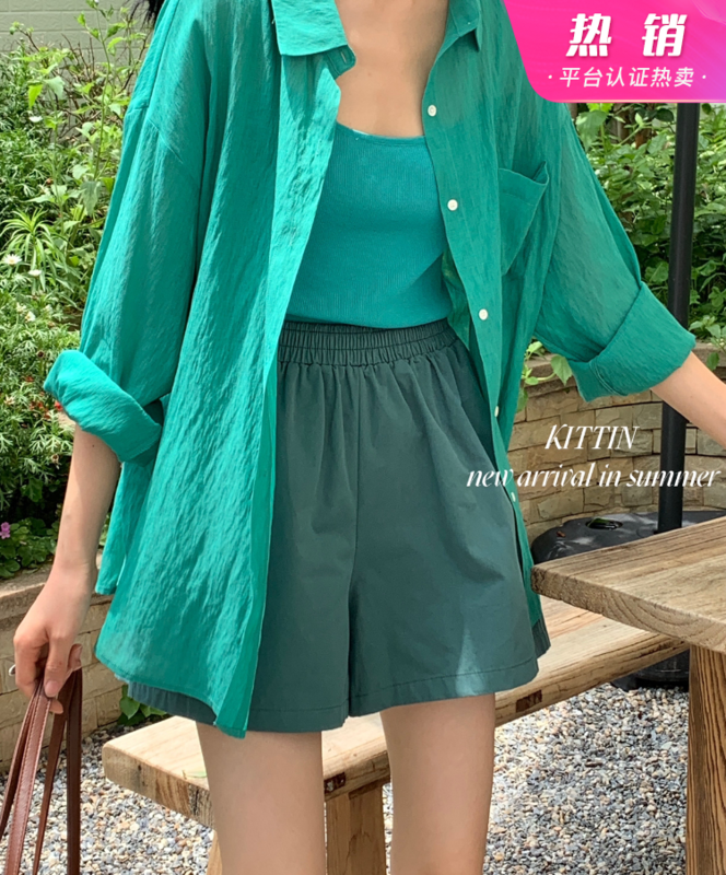 【KITTIN】韓版簡約彩色洗水棉短休閒褲全維度鬆緊腰988