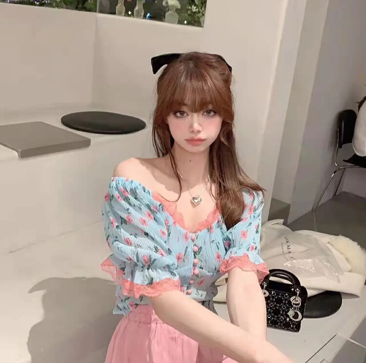 [CTH] sweet floral lace stitched Spice Girl blouse 1615# cqw