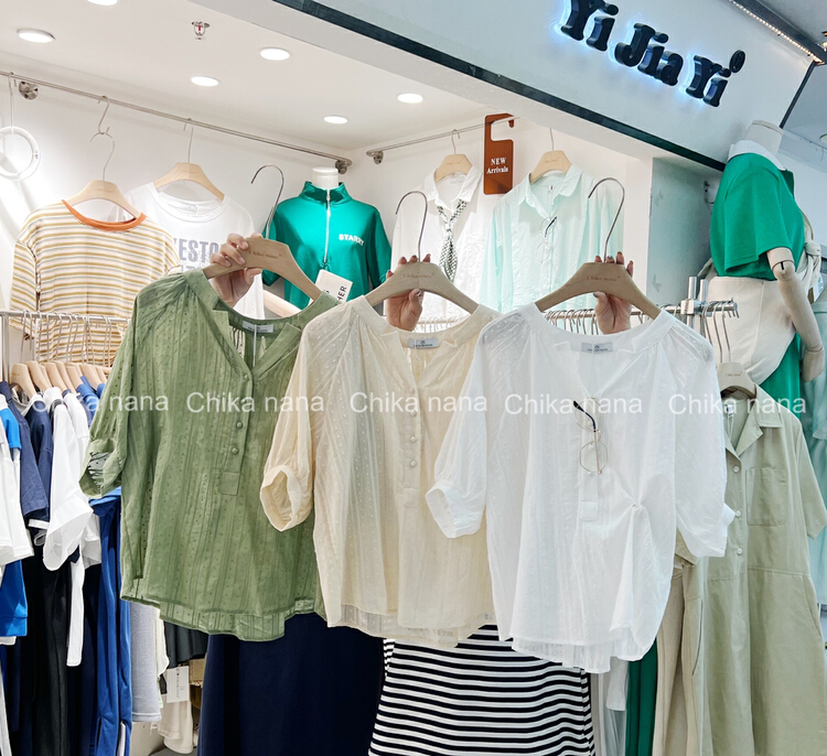 [Yi Jia Yi] Korean casual lazy jacquard shirt 8102# cqw