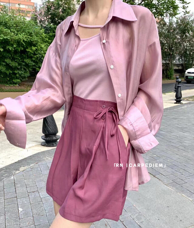 [R n] loose and versatile shirt + casual and comfortable pants + simple solid color vest set 80980# ll
