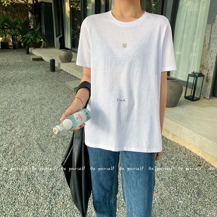 New year in early spring! [be your self] Korean simple hand sewn tiger head letter short sleeve T-shirt t66101# LSL