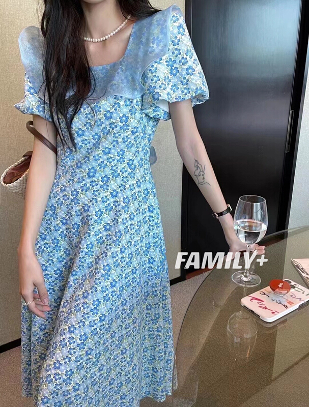 New in early summer! [family +] temperament Organza patchwork floral dress 22360# ozq