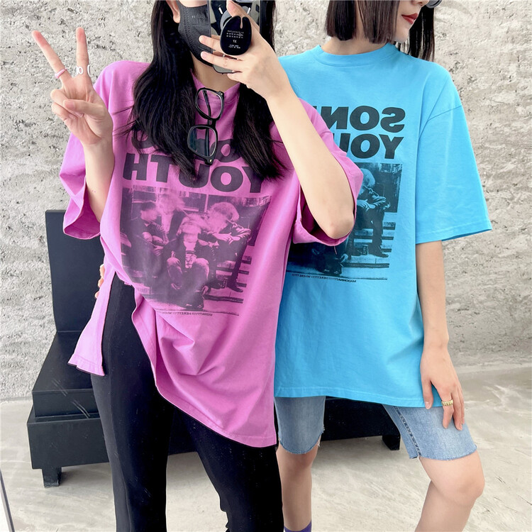 New in early summer! [just soso] Street trend hip hop style versatile medium long short sleeve T-shirt 6932# CLS
