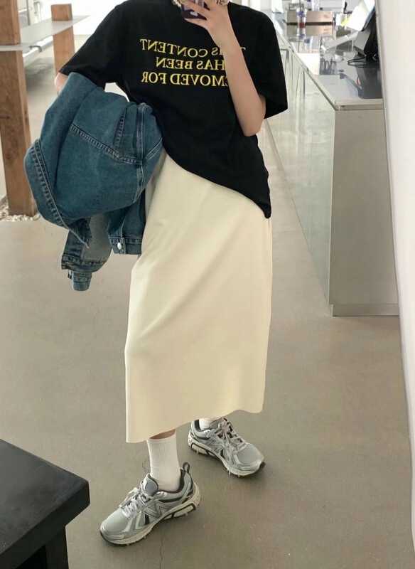 New in early summer! [C oni] simple and versatile high waist slim mid length skirt c220-8309# lwy