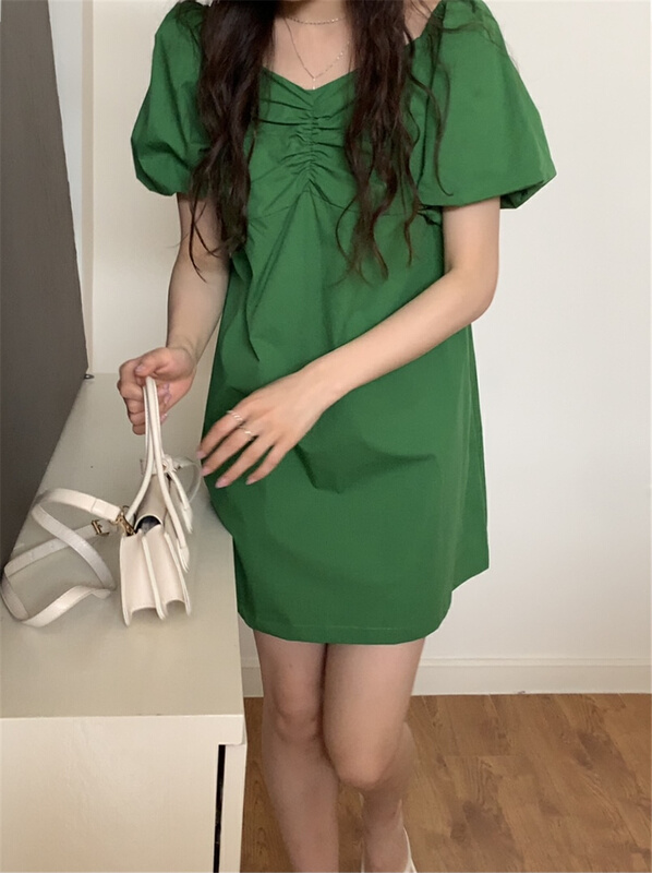 goods in stock! New in early summer! [bluepops] bubble sleeve square neck fashion dress a2348# zxl