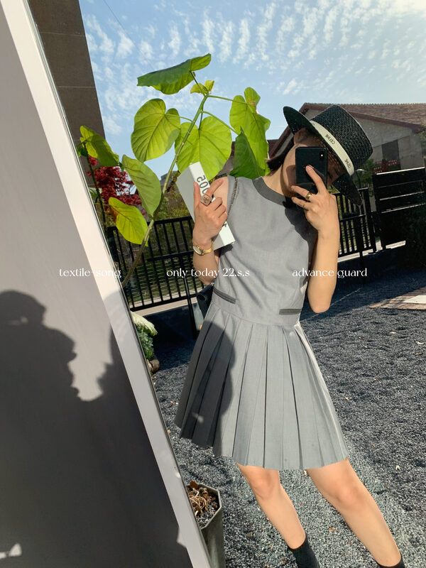[TS] Korean color blocking loose pleated vest dress ts809# cqw